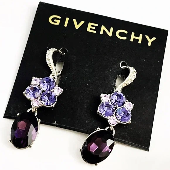 Givenchy Silver Tone Purple Crystal Necklace Earrings Bracelet Set - Picture 3 of 10
